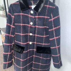 Vintage BCBGeneration Navy and Red Plaid Pea Coat